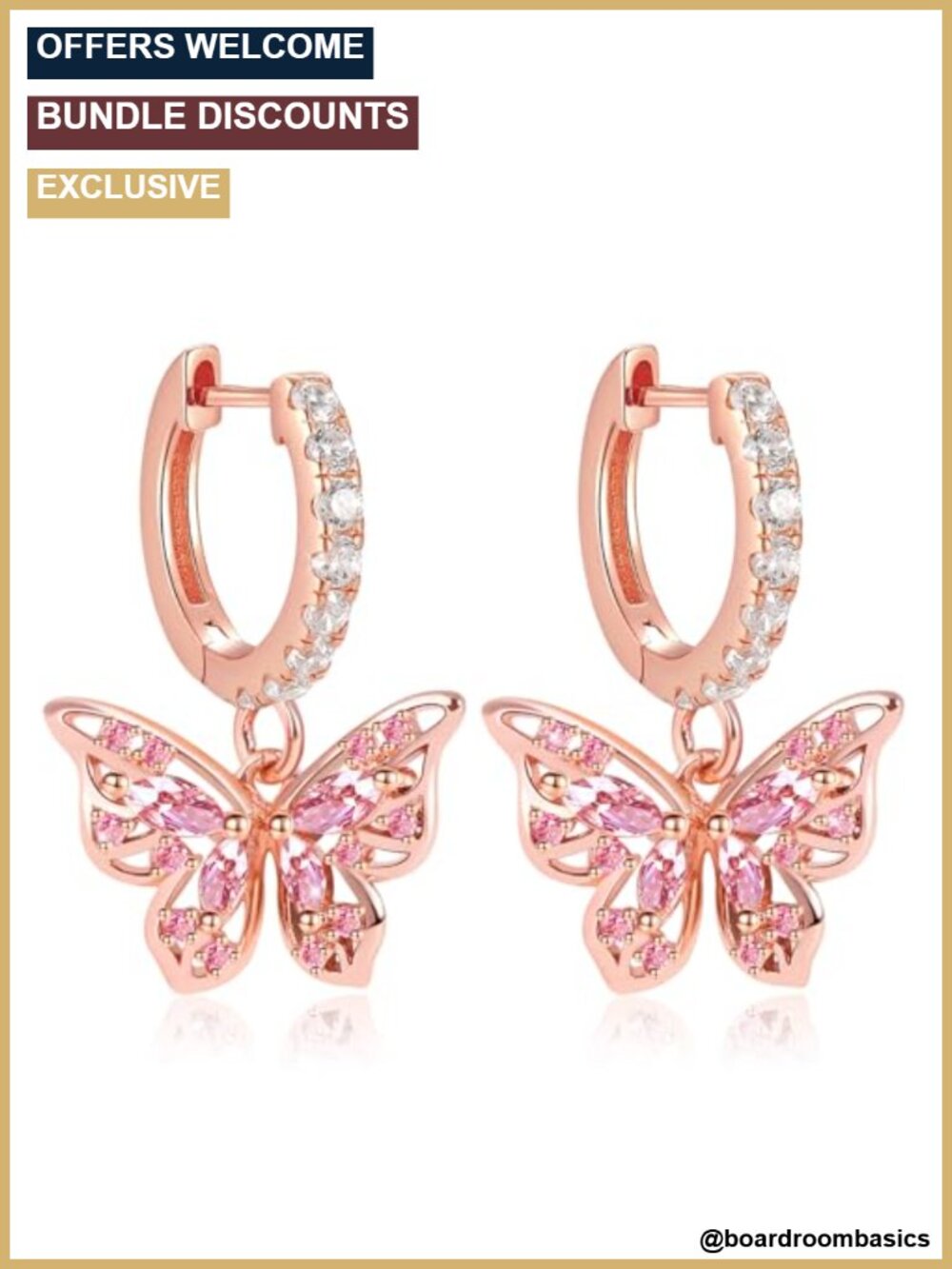 S925 Sterling Silver 18k Rose Gold Plated Butterfly Dangle Earrings